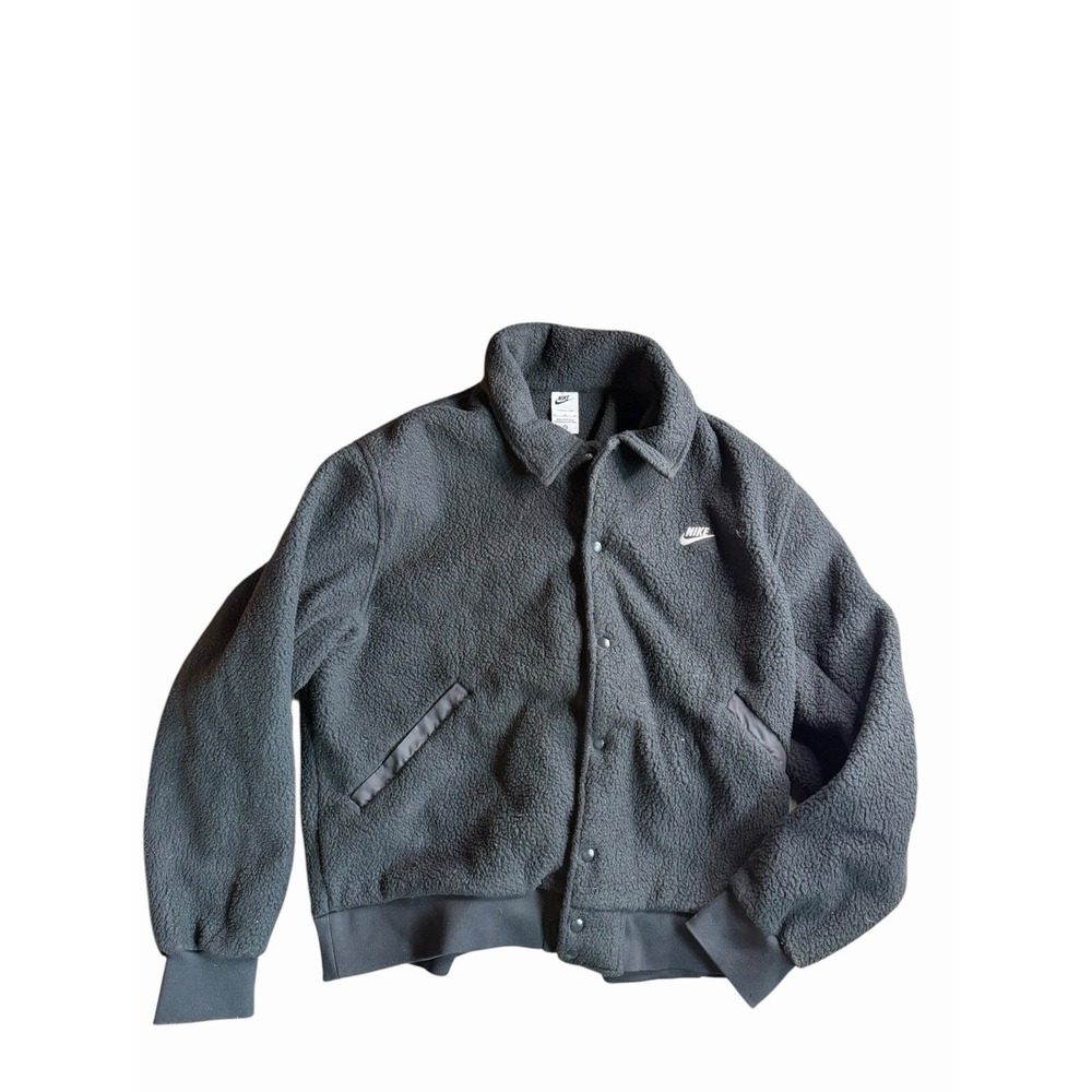 Nike Men's Black Sherpa Snap-Front Jacket w/ Pockets Embroidered Logo Sz XL